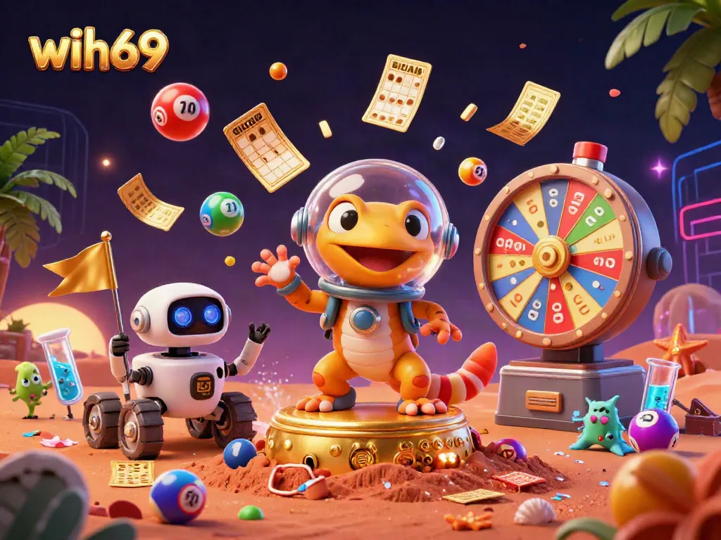 Permainan menarik di WIH69 menampilkan ikonik Martian geko dan robot, menjelajahi kasino emas di Mars.