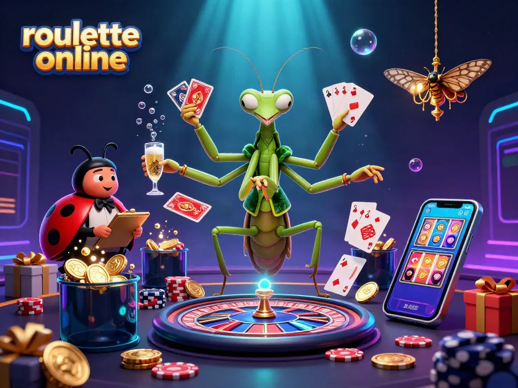 Engage in roullete online with a vibrant 3D cartoon scene featuring characters dealing cards and chips.