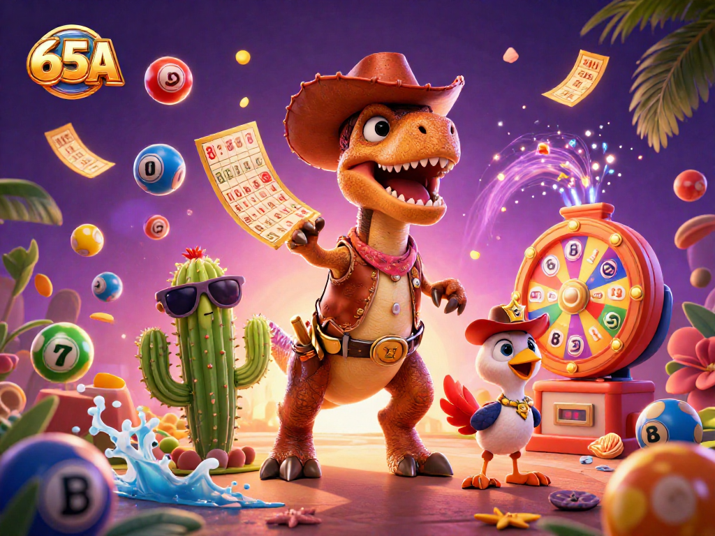 Conquiste prêmios e jackpots emocionantes com a 65A em uma cena vibrante de loteria.