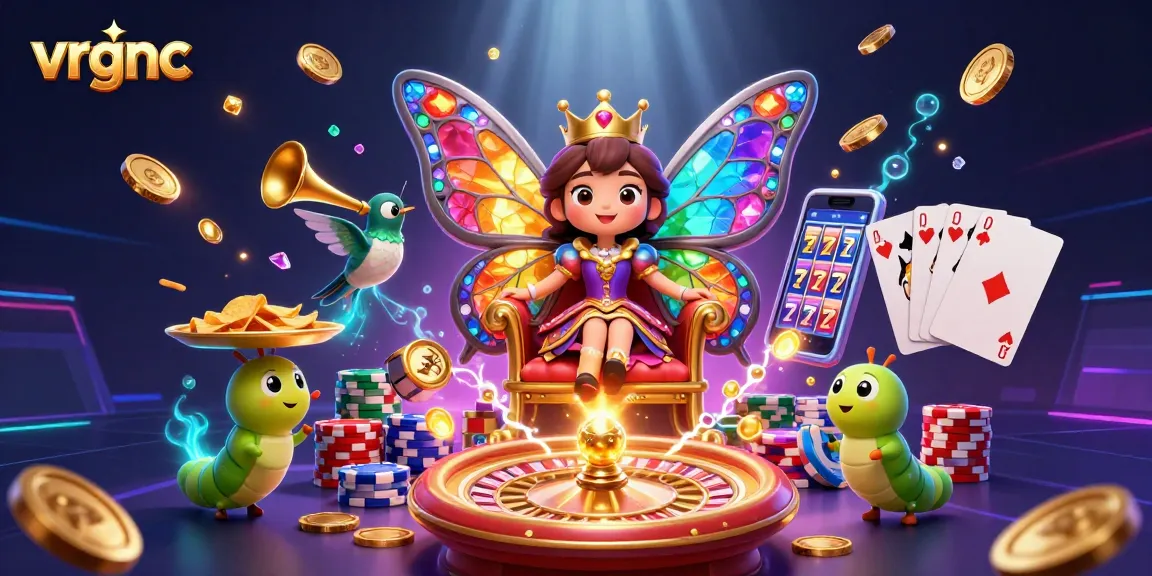 Spin the reels with vrgnc in a vibrant casino adventure featuring a butterfly queen and golden treasures.