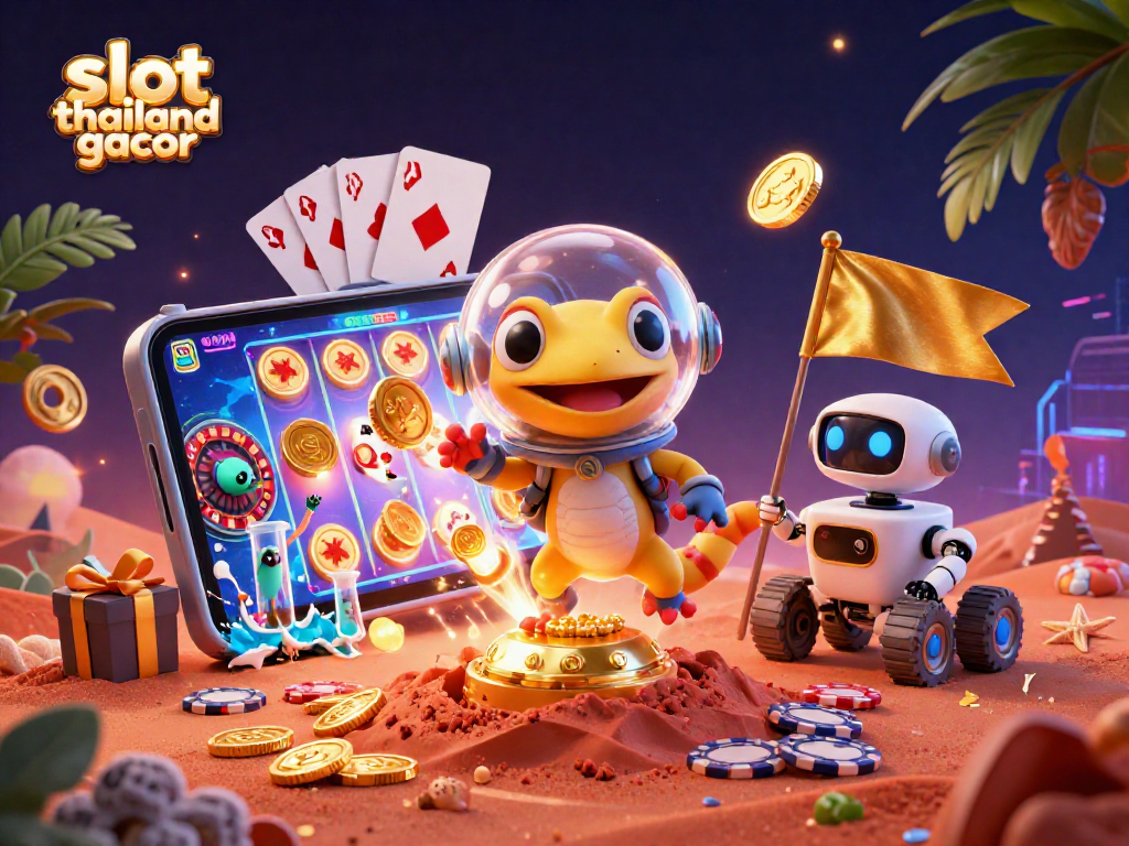 Engage with slot thailand gacor as the Martian gecko and companions celebrate a rich casino discovery on Mars.