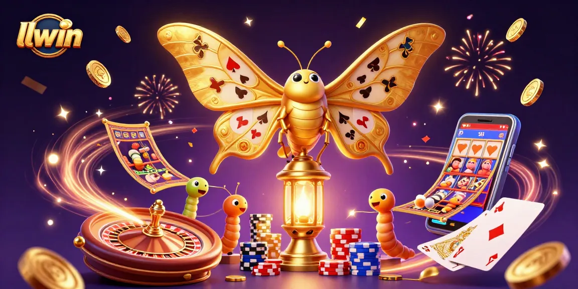 llwin captivates players with a stunning illustration featuring a cartoon moth amidst casino excitement.