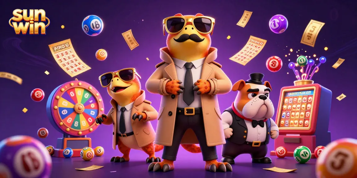 Experience the fun at sun win casino with vibrant lottery elements and cartoon raptors entering a VIP lounge