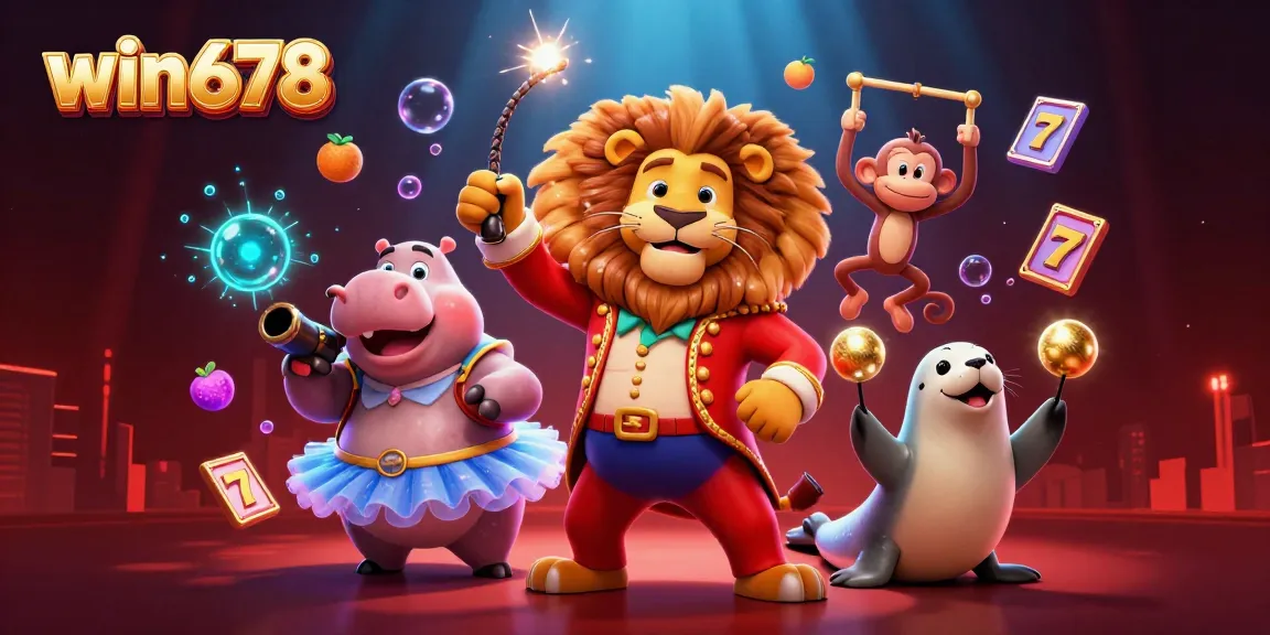 Experience win678 with vibrant slot machine action, lucky 7s, and carnival characters.