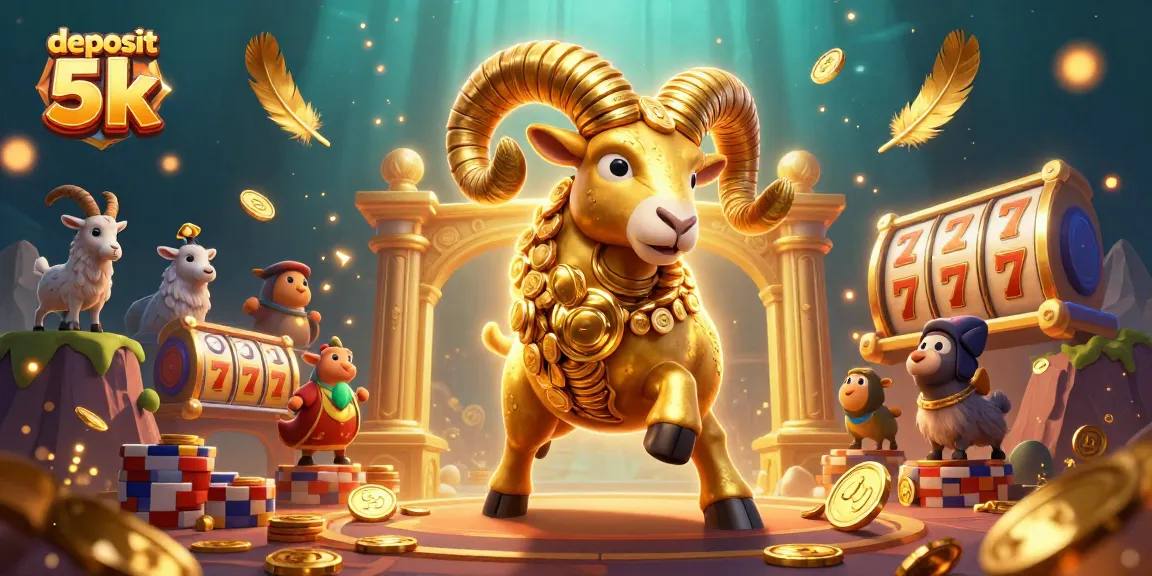 Engage with deposit 5k as a golden ram charges through a lively casino scene filled with excitement.