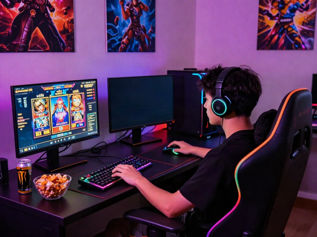 Player engaged in สล็อตเว็บตรง gaming session with vibrant setup.