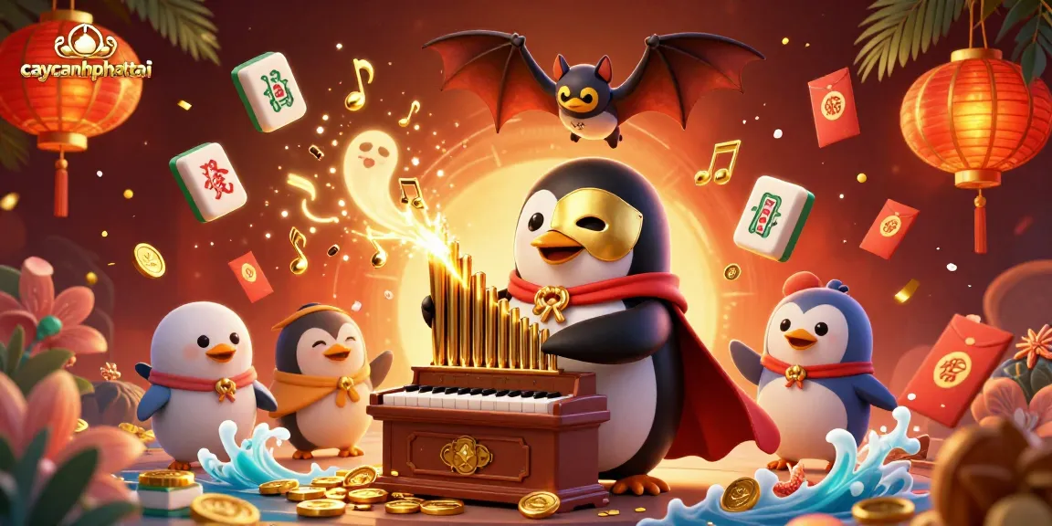 Experience the thrilling action of caycanhphattai as golden coins fly from a pipe organ played by a whimsical penguin.