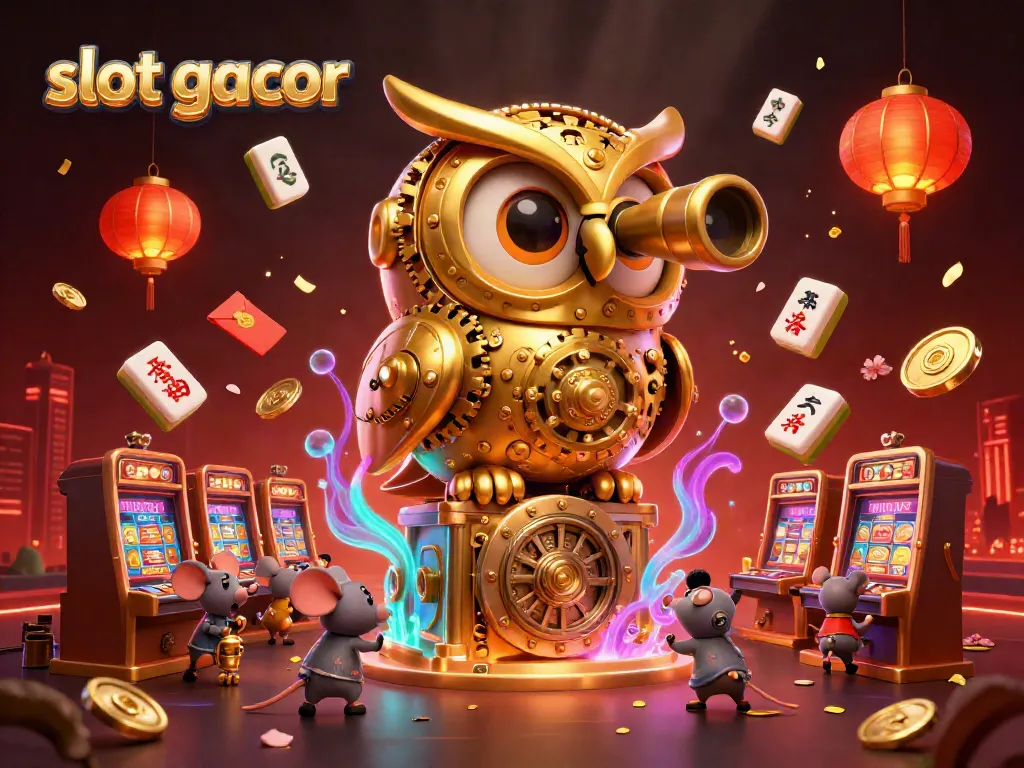 Experience the thrill of slot gacor with a dynamic 3D casino scene featuring whimsical characters.