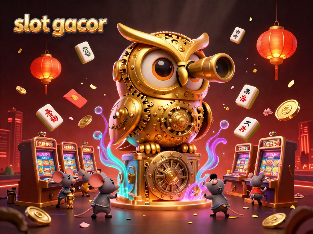 Experience the thrill of slot gacor with a dynamic 3D casino scene featuring whimsical characters.