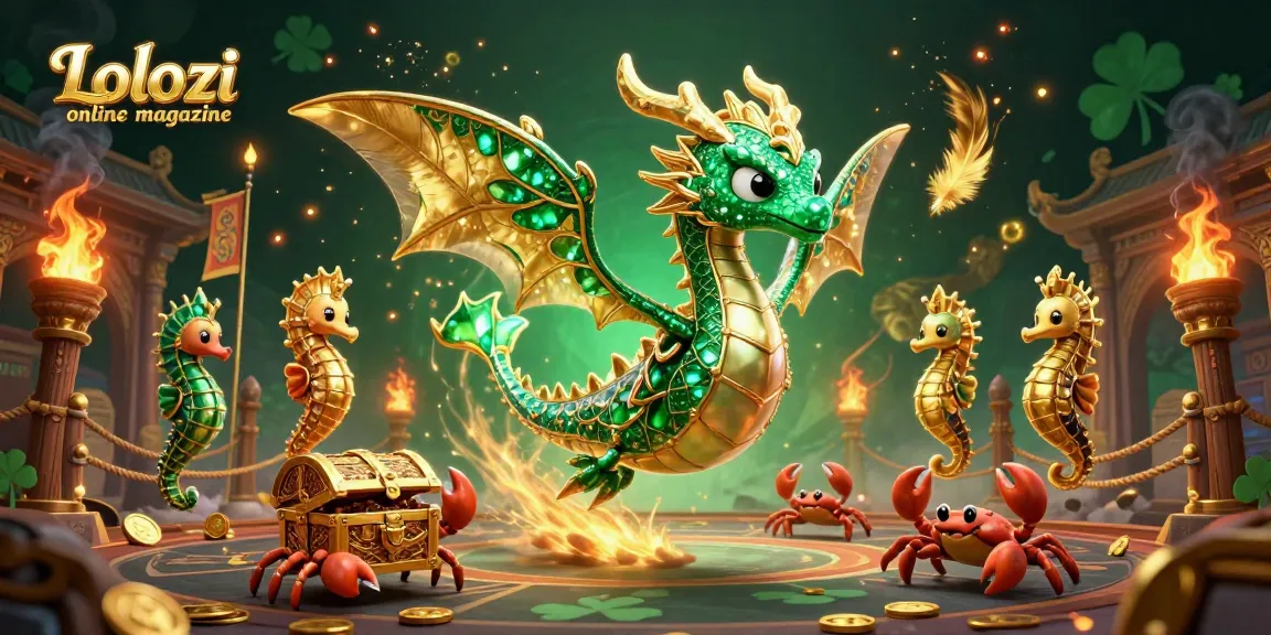 Lolozi online magazine showcases a vibrant 3D casino scene featuring a sea dragon, royal seahorse guard, and treasure chest.