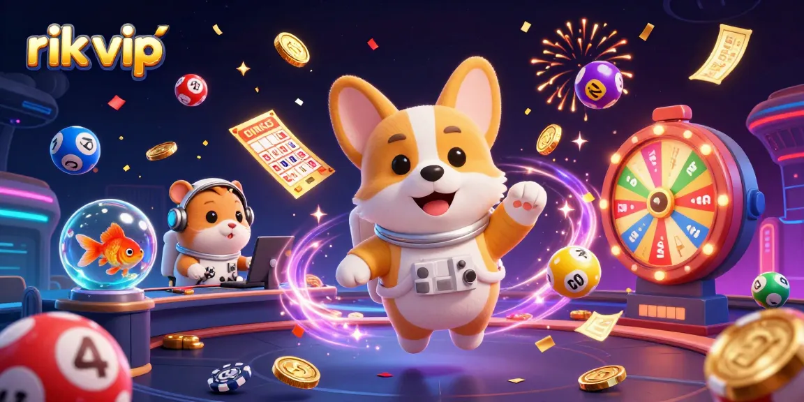 Experience thrilling wins at rik vip with a vibrant space-themed casino scene featuring animated characters and games.