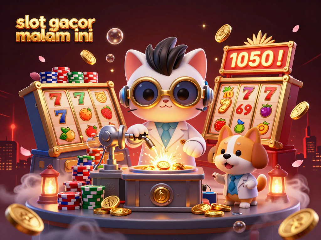 Experience thrilling wins with slot gacor malam ini in this vibrant 3D casino scene filled with excitement.