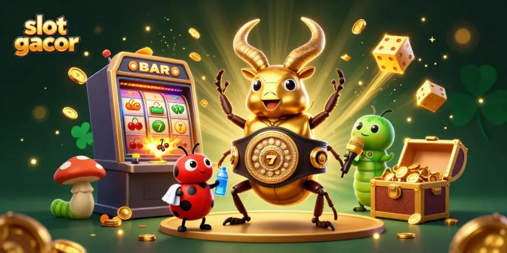 Gambar slot gacor menunjukkan keajaiban mesin slot dengan banyak koin dan simbol yang berkilauan.