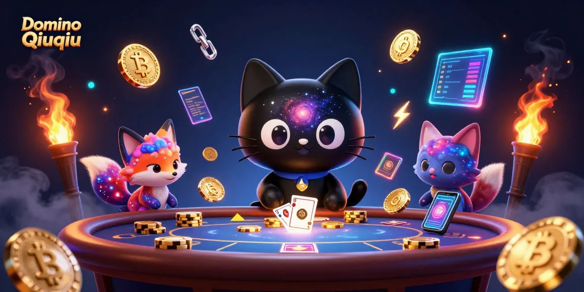 Enhance your Domino Qiuqiu experience at a cosmic poker table with colorful cartoon characters.