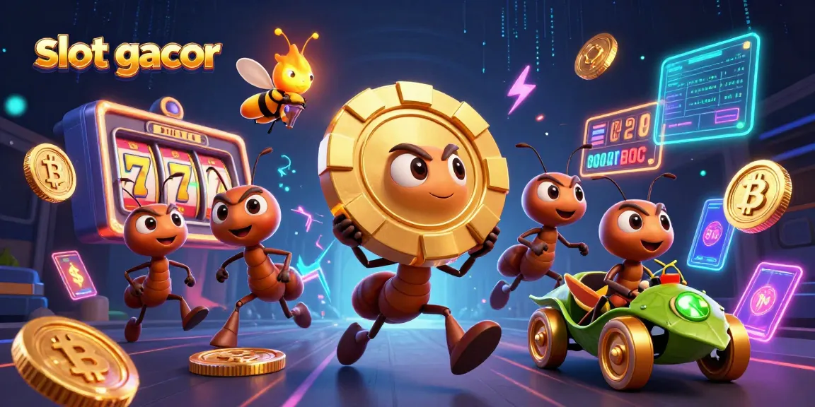 Slot gacor yang menarik perhatian dengan karakter kartun 3D melakukan pencurian chip poker emas.