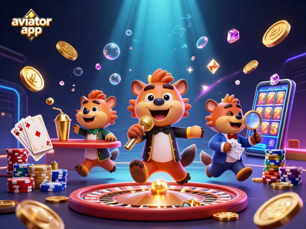 Experience thrilling gameplay with the aviator app amidst cartoon hyenas in a vibrant casino.
