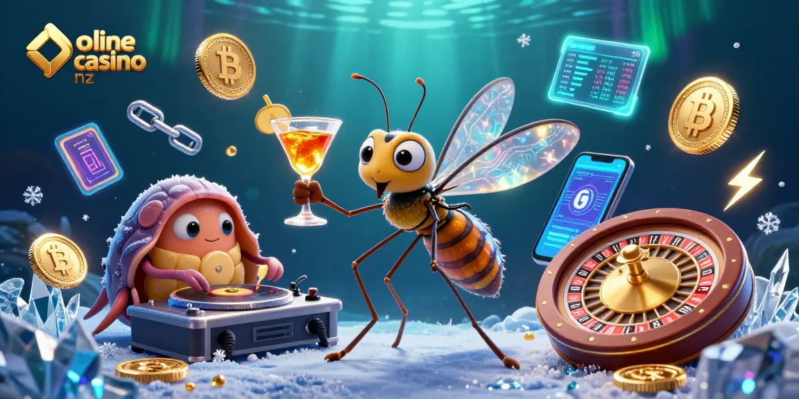 Engage with top-tier online casino nz games amidst playful characters and crypto elements.