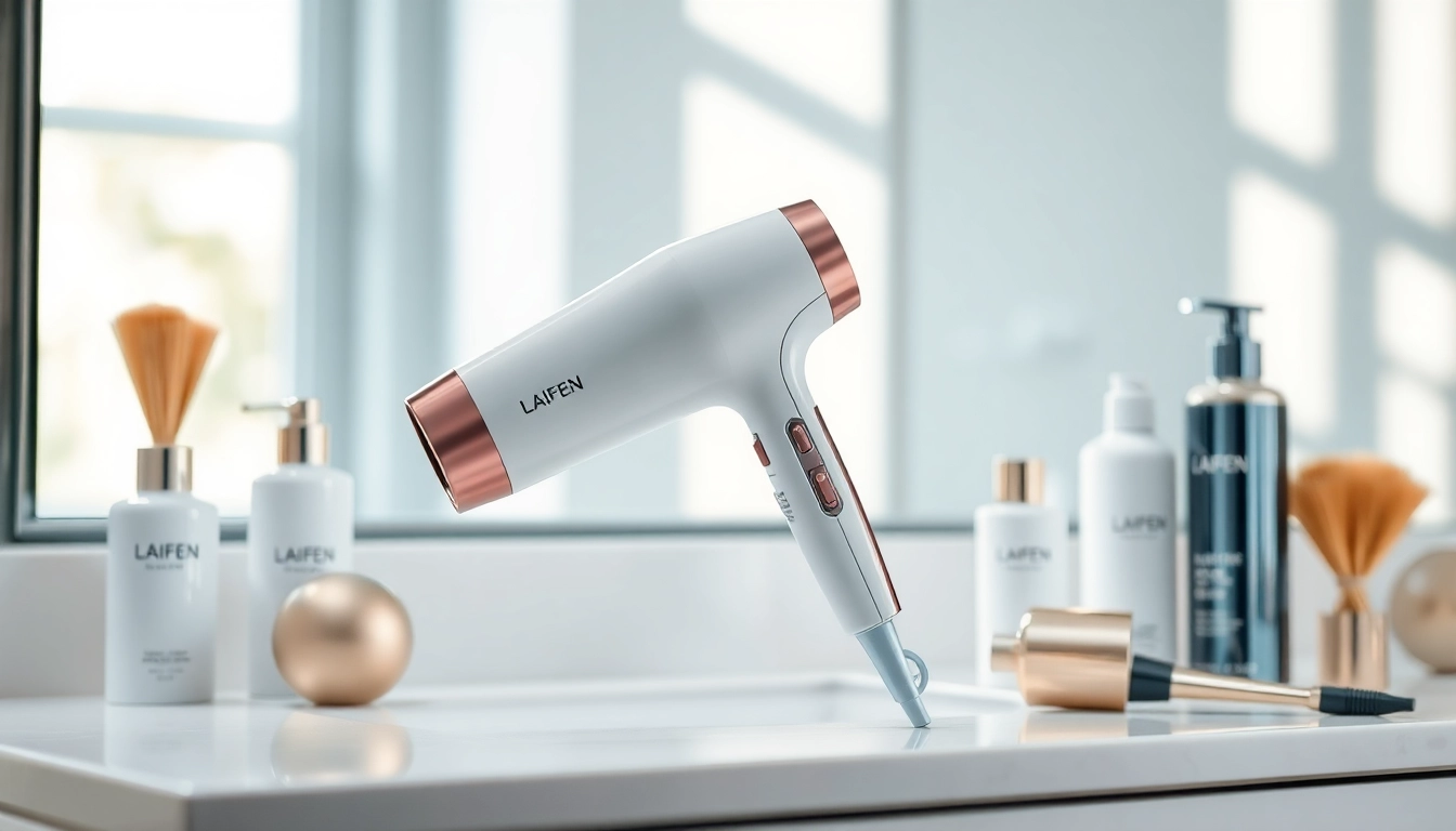 Experience the Laifen blow dryer in a modern setting, highlighting its sleek design and elegance.
