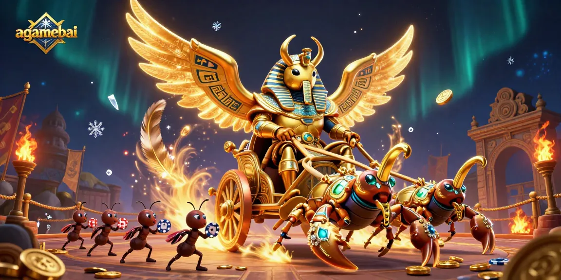 agamebai features a pharaoh beetle commanding a vibrant gambling scene with spectacular elements.
