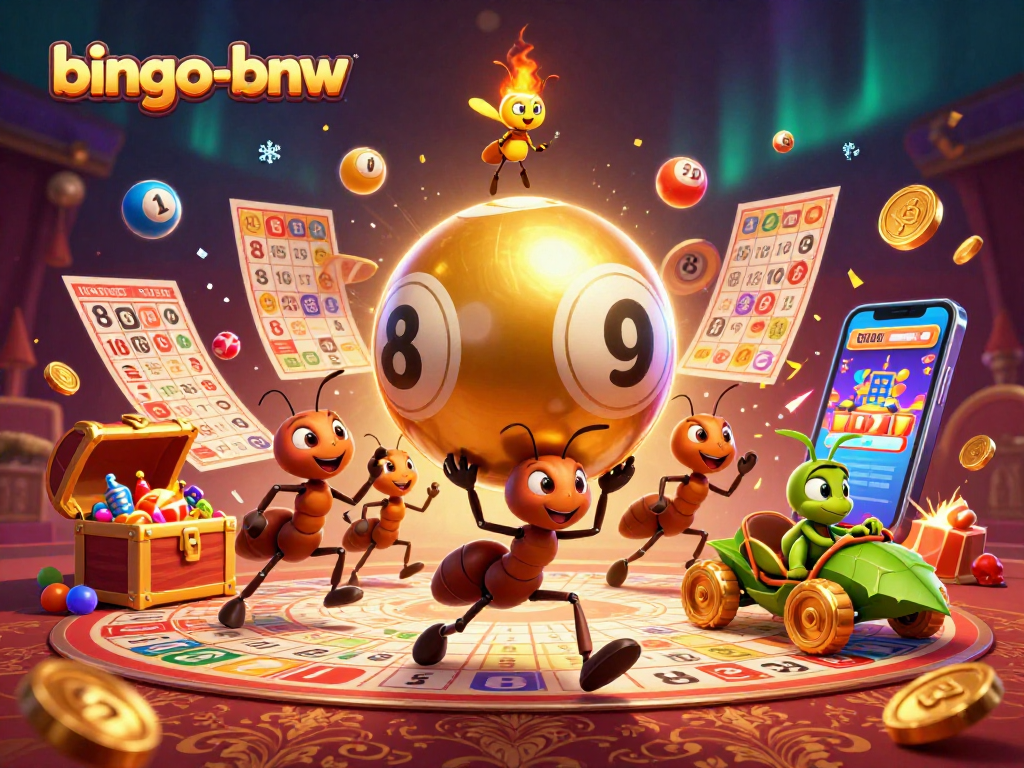 Bingo-bnw adventure featuring ants in a heist for golden prizes amidst a dynamic bingo scene.