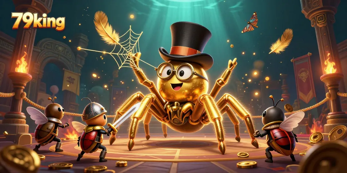 Engage with the vibrant 79king casino scene featuring a golden tarantula and brave beetle knight.