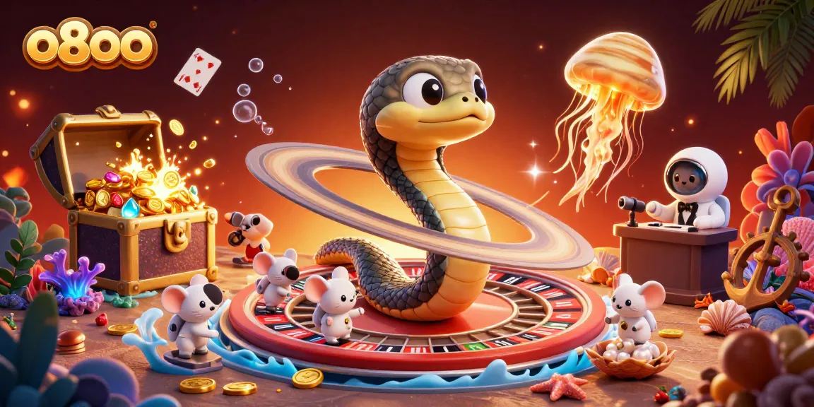 Engage in thrilling gameplay with o8oo's cosmic dealer and adventurous characters in a vibrant casino universe.