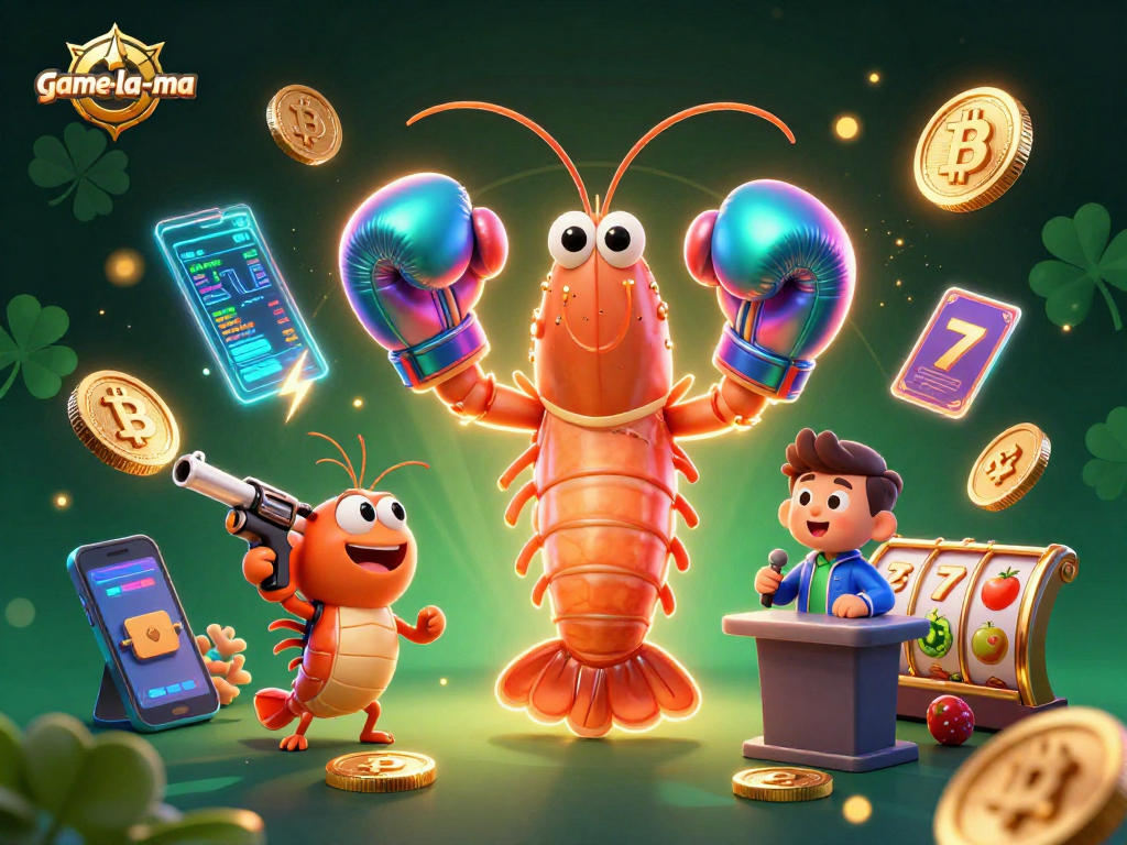 Engage in thrilling gameplay at game-la-ma with vibrant 3D casino graphics featuring crypto and slot elements.