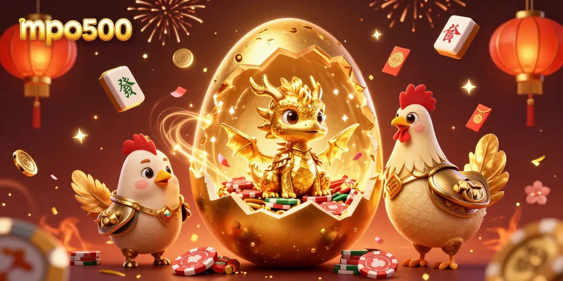 Engage with mpo500 and experience the golden dragon delivering poker chips amidst festive casino elements.