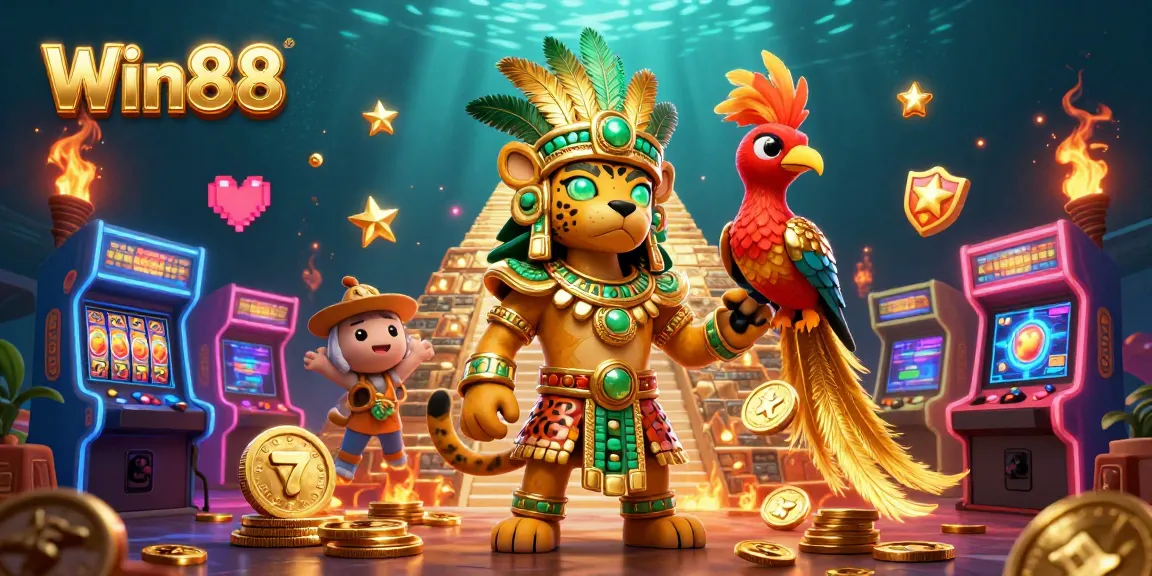 Spin reels at Win88's dynamic casino scene featuring colorful characters and vibrant slot elements.