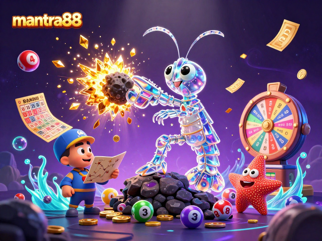 Engage with mantra88's exciting casino experience through vibrant 3D illustration depicting galactic characters.
