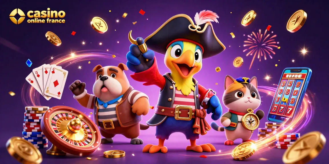 Plongez dans l'univers du casino en ligne France avec une illustration captivante de jeux de hasard, ornée de pièces d'or et de cartes.