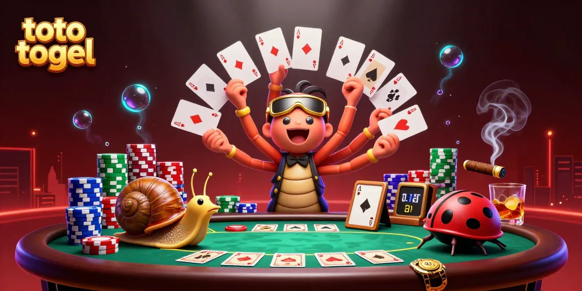 Engage in toto togel excitement with a millipede dealer and high-roller characters in a vibrant casino scene.