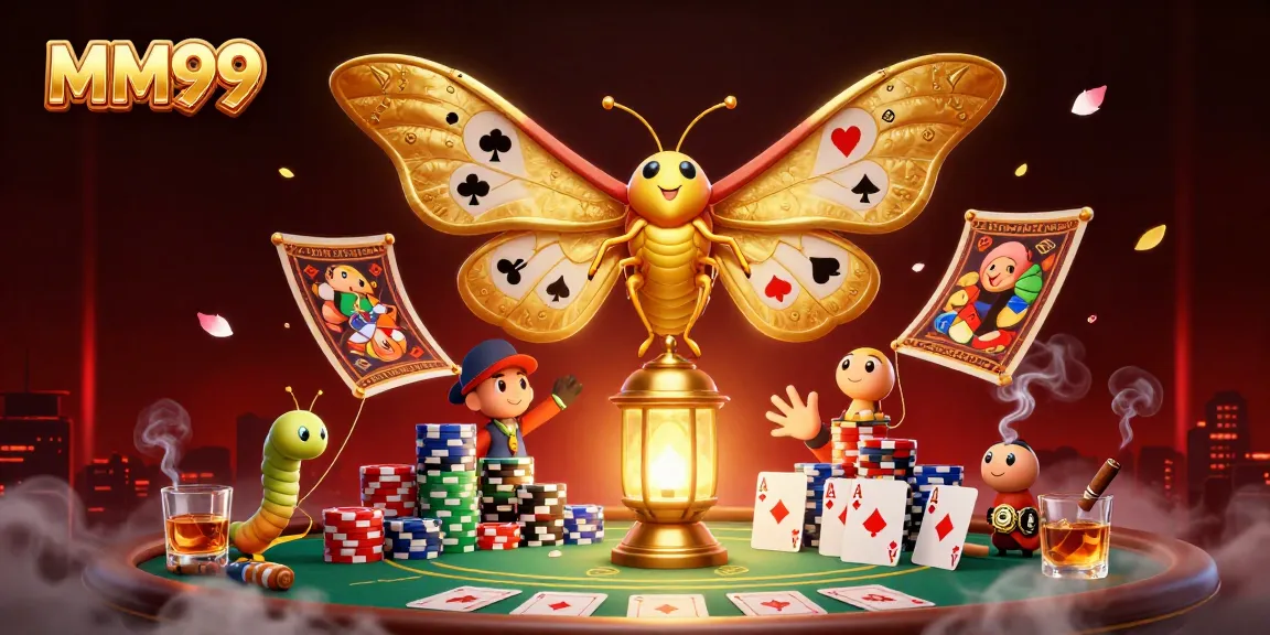 Experience an engaging MM99 gaming scene with 3D visuals of cards and casino elements.