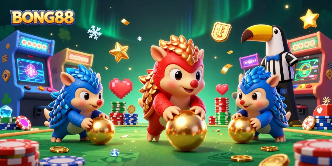 BONG88 features a vibrant illustration of rival pangolins in a dynamic gambling scene with poker chips.
