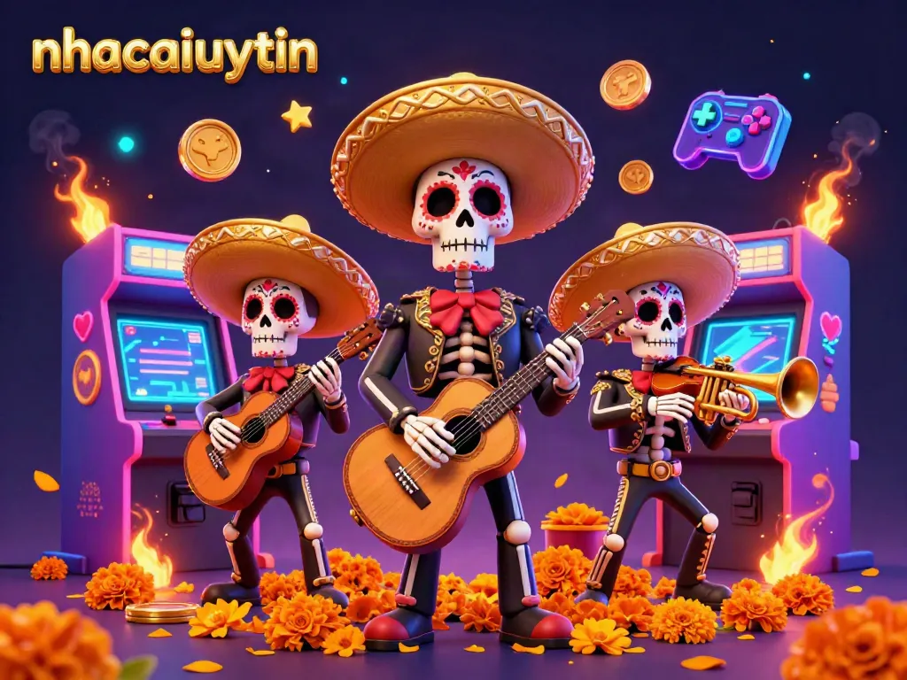 Experience gaming excitement with nhacaiuytin featuring vibrant mariachis and arcade elements.